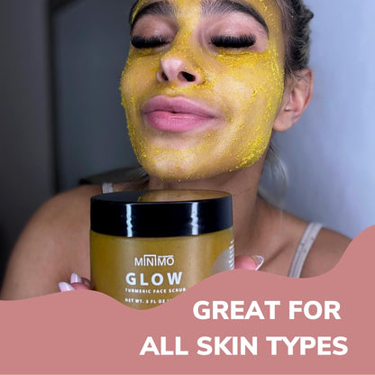 Minimo Glow Turmeric Face Scrub (Citrus Peach) With Heart Applicator - Infused with Turmeric, Manuka Honey, Cinnamon, and Chamomile - Turmeric Glow Face Scrub for All Skin Types - 5 FL OZ (147 ML)
