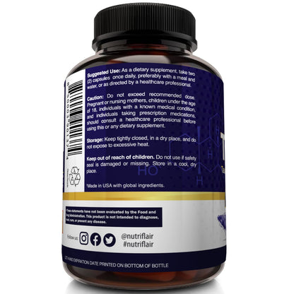 NutriFlair Pure TUDCA 1000mg - Premium Tauroursodeoxycholic Acid Bile Salts, Detox & Cleanse, Non-GMO, Gluten-Free. Liver, Kidney & Gallbladder Support- Made in USA, 60 Capsules