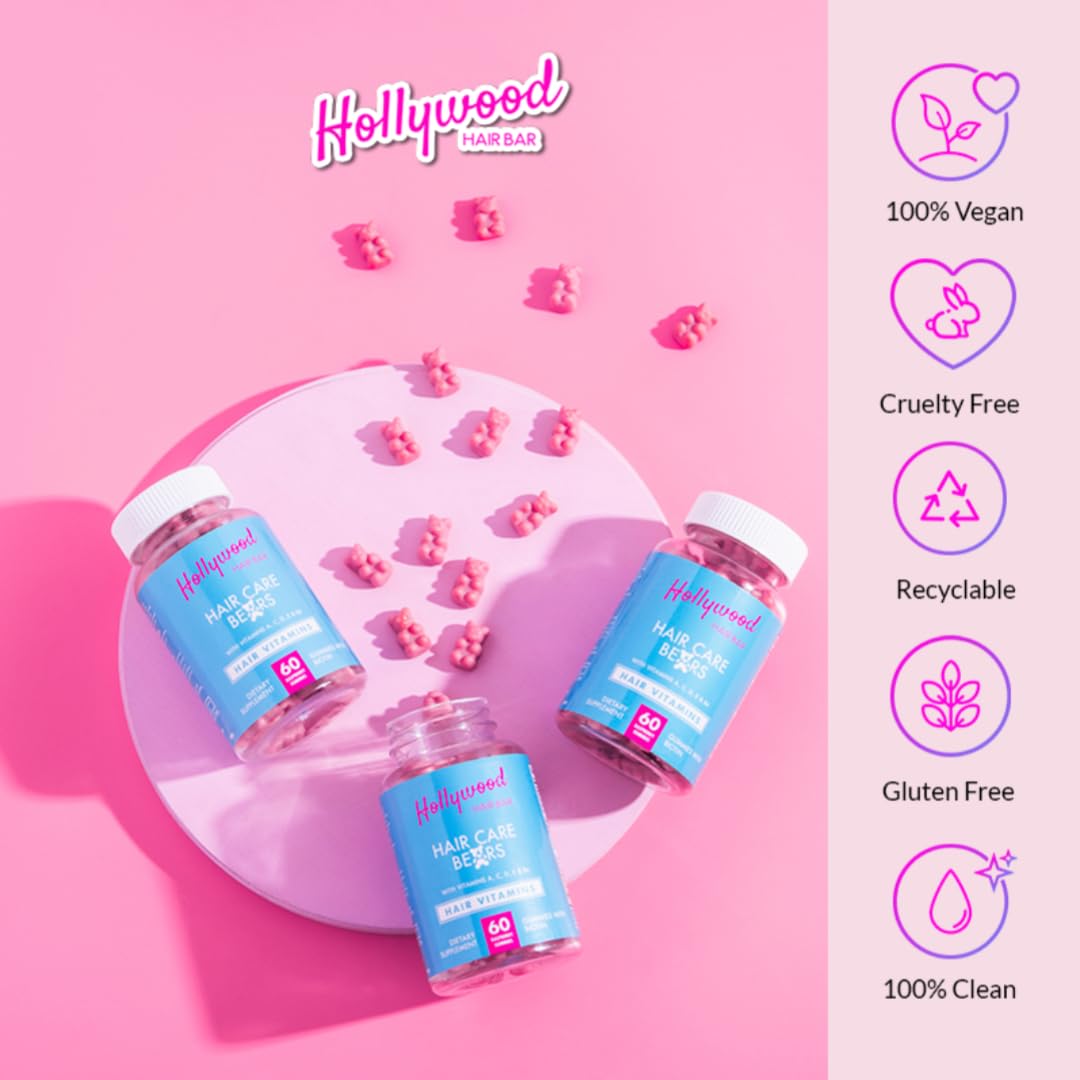 Hollywood Hair Bar Hair Care Bear Gummy Vitamins - for All Hair Types, Vegan and Cruelty Free, (1 Month Supply) 60 Count