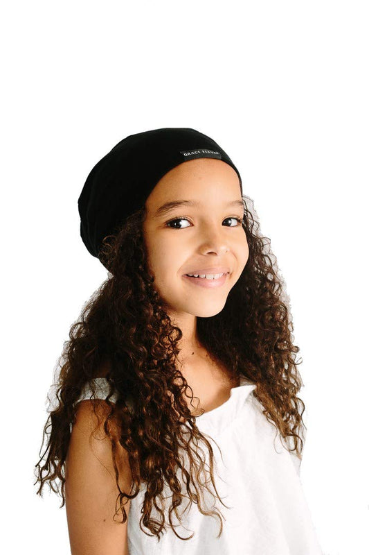 Grace Eleyae GE Kid Slap Silky Adjustable Satin Lined Sleep Cap Beanie, Black