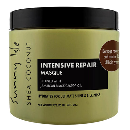 Sunny Isle Shea Coconut Intensive Repair Masque 16oz | Jamaican Black Castor Oil Infused | Deeply Conditions, Repairs, Hydrates, Strengthens Damaged Hair | Adds Shine & Body
