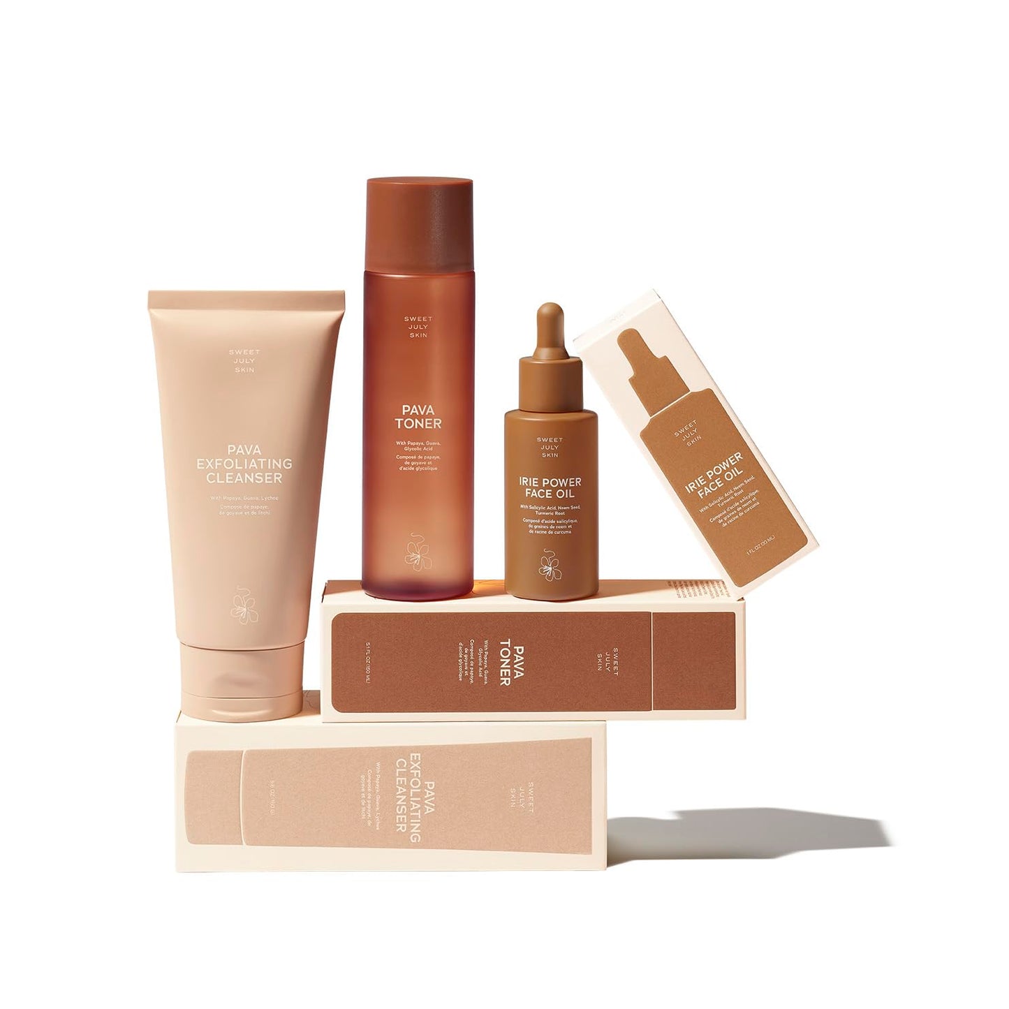 SWEET JULY SKIN The Essentials Set - 3 PC Full Size Cleanser, Toner, Facial Oil to Achieve Balanced, Glowing and Hydrated Skin