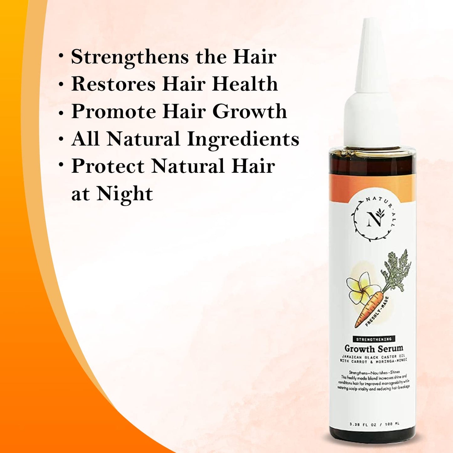 Naturall Jamaican Black Castor & Carrot Serum - 100% Natural Growth Serum for Curly, Dry & Damaged Hair - Silicone-Free Hair Strengthener (100ml)