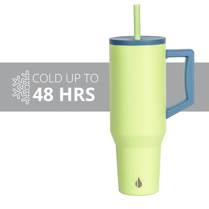 Elemental 40 oz Tumbler with Handle and Straw - Spill Proof Insulated Stainless Steel Commuter for Hot and Cold Beverages - Travel Coffee Mug with 2 Straws & Spill Proof Lid - 40oz - Sage Mist