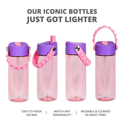 Elemental Leak Proof Water Bottles for Kids - Splash Kids Water Bottle for School with Pop-it Handle - Tritan Plastic Water Bottle with Straw - Unicorn & Rose - 18oz (2 Pack)