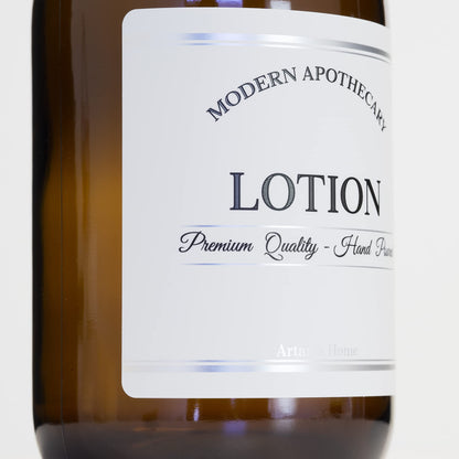 Artanis Home Refillable Amber Glass Hand Soap/Lotion Dispenser 16 oz, 2-Pack – Chrome Accent Waterproof Labeled Apothecary Bottle with Stainless Steel Pumps