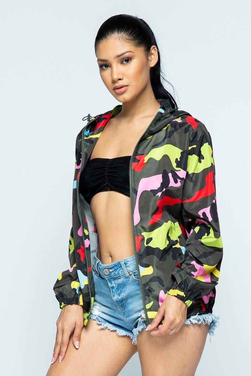 2Chique Boutique Women's Camouflage Hoodie Windbreaker Jacket (Medium)