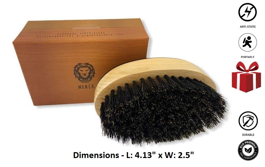 Man & Mane Premium Handmade Oxhorn Military Style Medium Stiff Natural Boar Bristle Men’s Hair Brush for Facial Hair & Beard Care