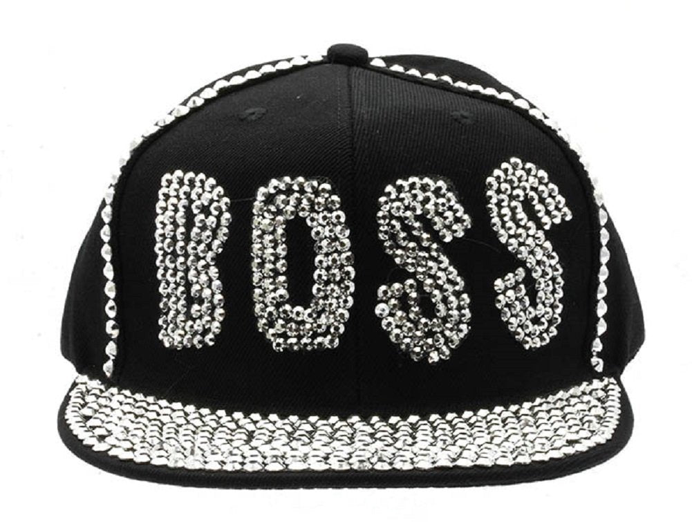 2Chique Boutique Men's Trendy Silver Metal Beaded Snapback Cap O/S Black