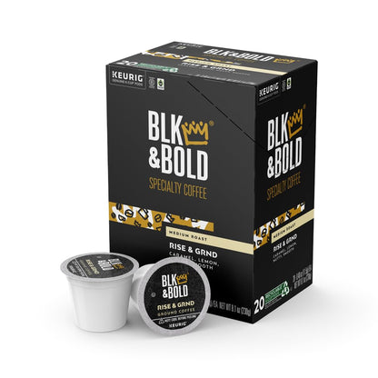 BLK & Bold Rise & GRND, Keurig Single Serve K-Cup Pods, Premium Medium Roast, 100% Arabica Beans, 20 Count