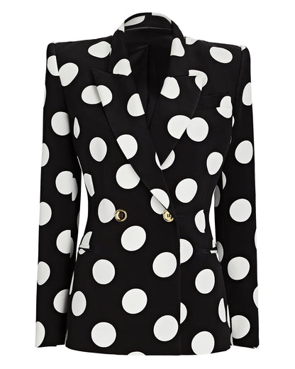 Sergio Hudson, Double Breast Polka Dot Blazer, 2, Onyx & Ivory