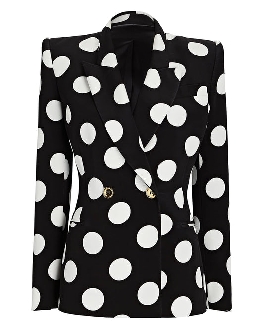 Sergio Hudson, Double Breast Polka Dot Blazer, 2, Onyx & Ivory