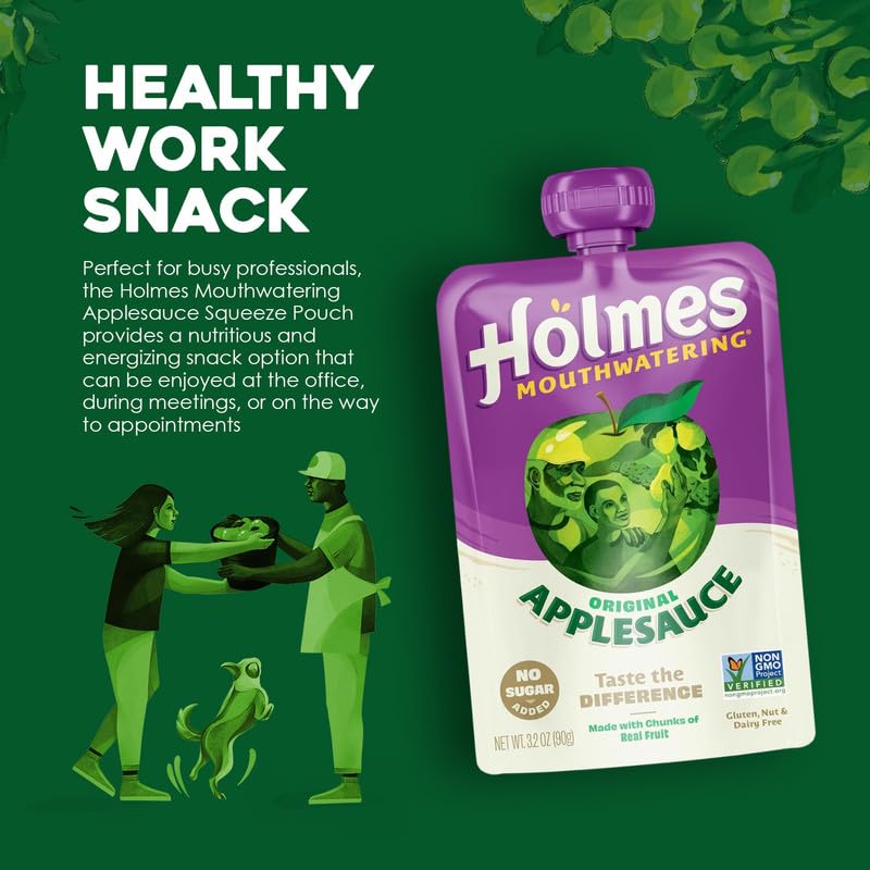 Applesauce Squeeze Pouch, Organic Applesauce Pouches with Real Chunks of Fruit, No Artificial Flavors Fruit Snack, (Original Apple, 12 Pack of 3.2 oz)