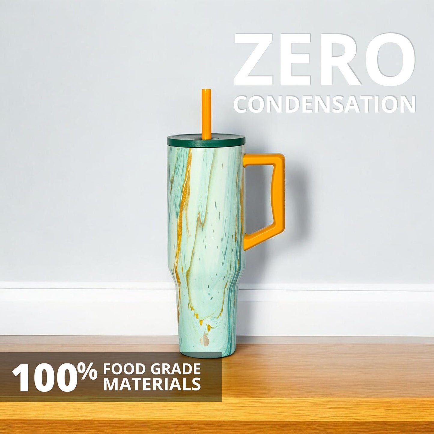 Elemental 40 oz Tumbler with Handle and Straw - Spill Proof Insulated Stainless Steel Commuter for Hot and Cold Beverages - Travel Coffee Mug with 2 Straws & Spill Proof Lid - 40oz - Aurora Glow