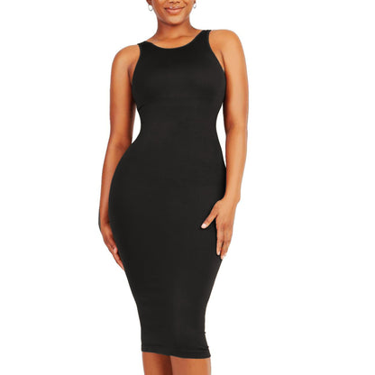 Dresses for Women 2023 Tummy Control Shapewear I Midi Sleeveless High Neck Sculpting Dress Body Shaper (Black - XL/2XL)