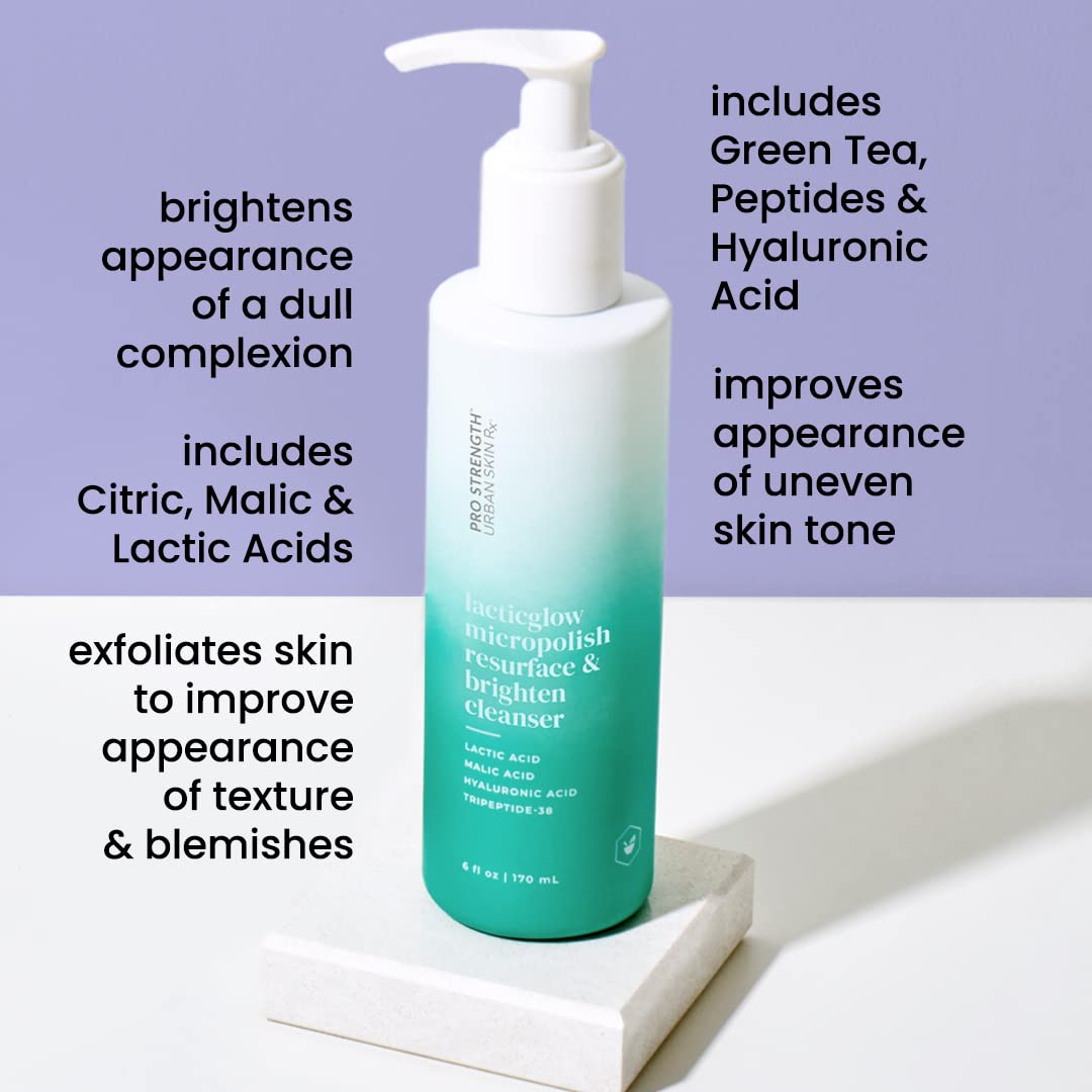 Urban Skin Rx LacticGlow Micropolish Resurface & Brighten Cleanser | Daily Gentle Scrub and Foaming Cleanser Clarifies and Smooths Skin, Formulated with Lactic, Citric and Hyaluronic Acid | 6.0 Oz