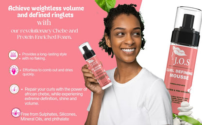 J' Organic Solutions Curl Defining Mousse with Avocado oil, Rice Protein & Pro-Vitamin B5 (medium hold) enjoy frizz free curls definition with shine, bounce and volume