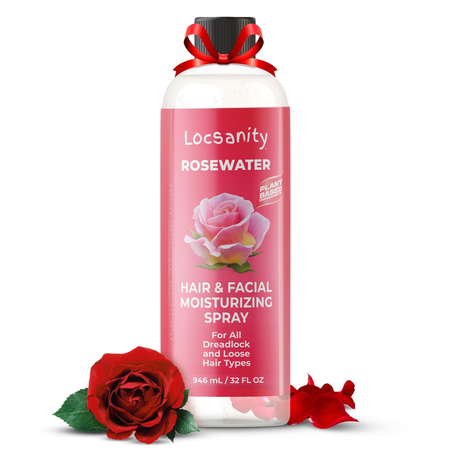 Locsanity Pure Rosewater Hair and Facial Spray – Jumbo Size Hydrating Face Mist to Soothe, Refresh, and Rejuvenate Skin, Reduce Oil and Buildup (32oz)