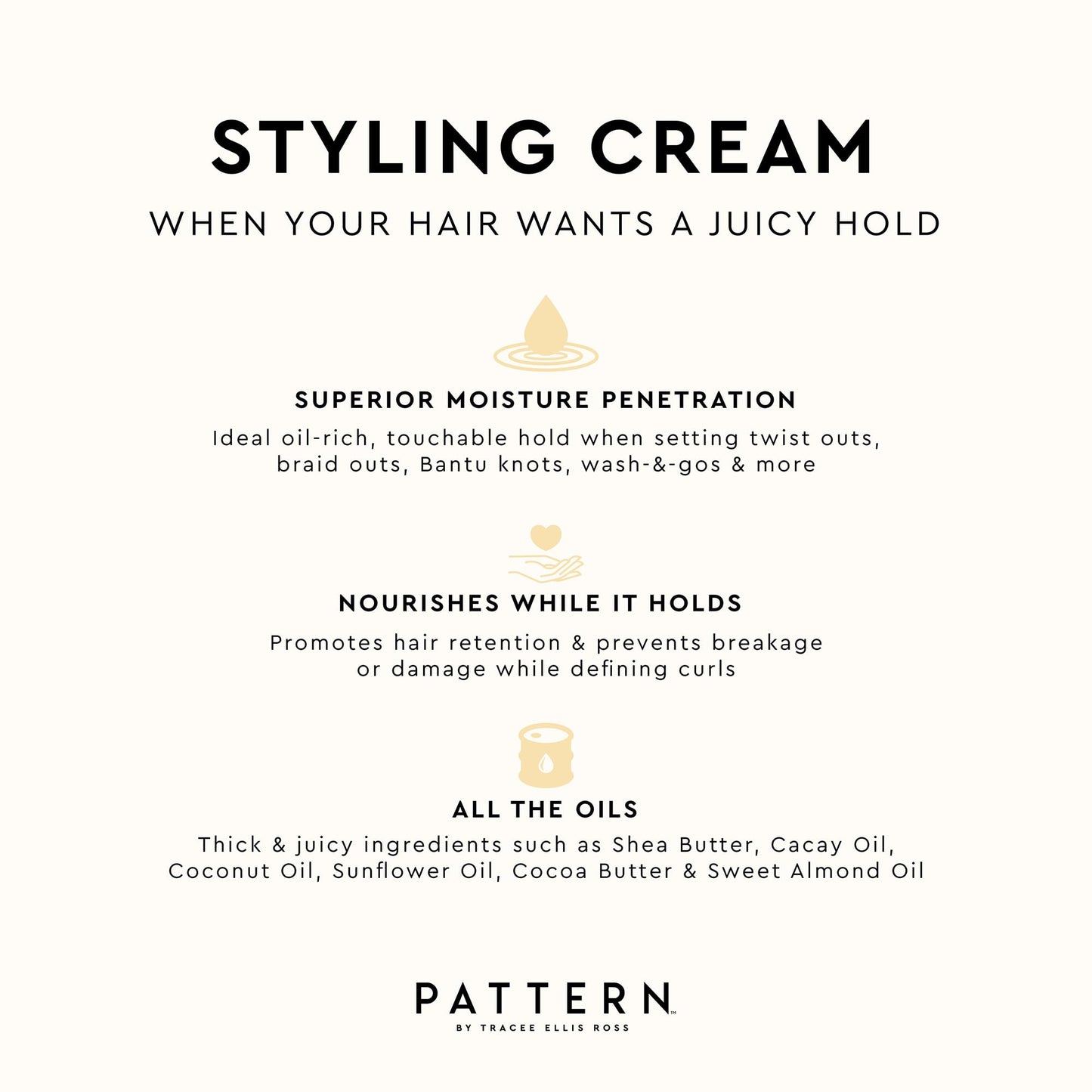 PATTERN Beauty by Tracee Ellis Ross Styling Cream - Hold & Definition for Curly Hair 3b-4c, 15 fl oz