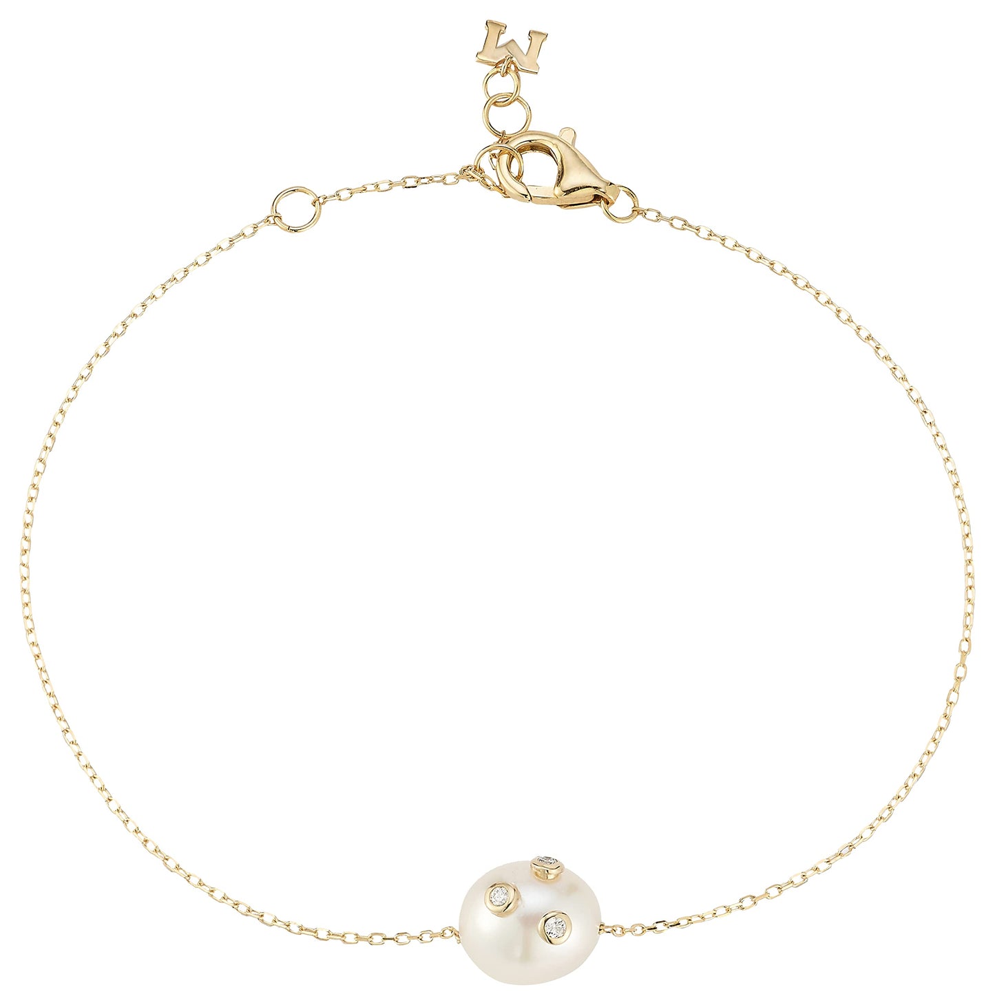 Scattered Diamond Bezel Baroque Pearl Bracelet, OS