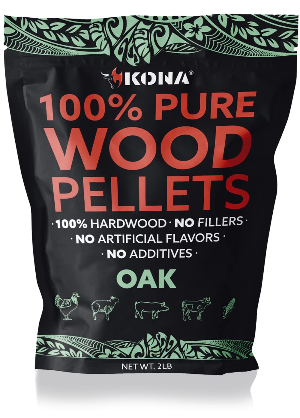 Kona 100% Oak Smoker Pellets, Intended for Ninja Woodfire Outdoor Grill, 2 lb Resealable Bag