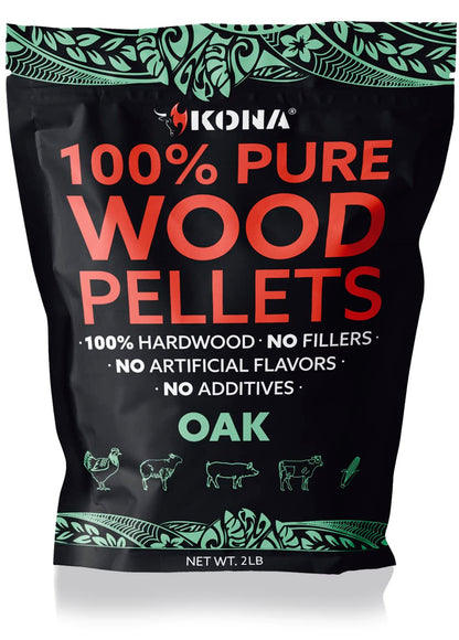 Kona 100% Oak Smoker Pellets, Intended for Ninja Woodfire Outdoor Grill, 2 lb Resealable Bag