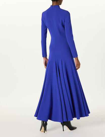 Sergio Hudson, Mock Neck Full Skirt Dress, 4, Sapphire