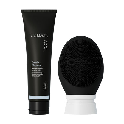 Buttah Skin by Dorion Cleanse + Vibe Brush Kit | Buttah Vibe Cleansing Face Brush | Buttah Facial Cleanser 3.4oz | 2-Speed Sonic Pulsating Cleansing Brush - Gentle Exfoliation - Water Resistant