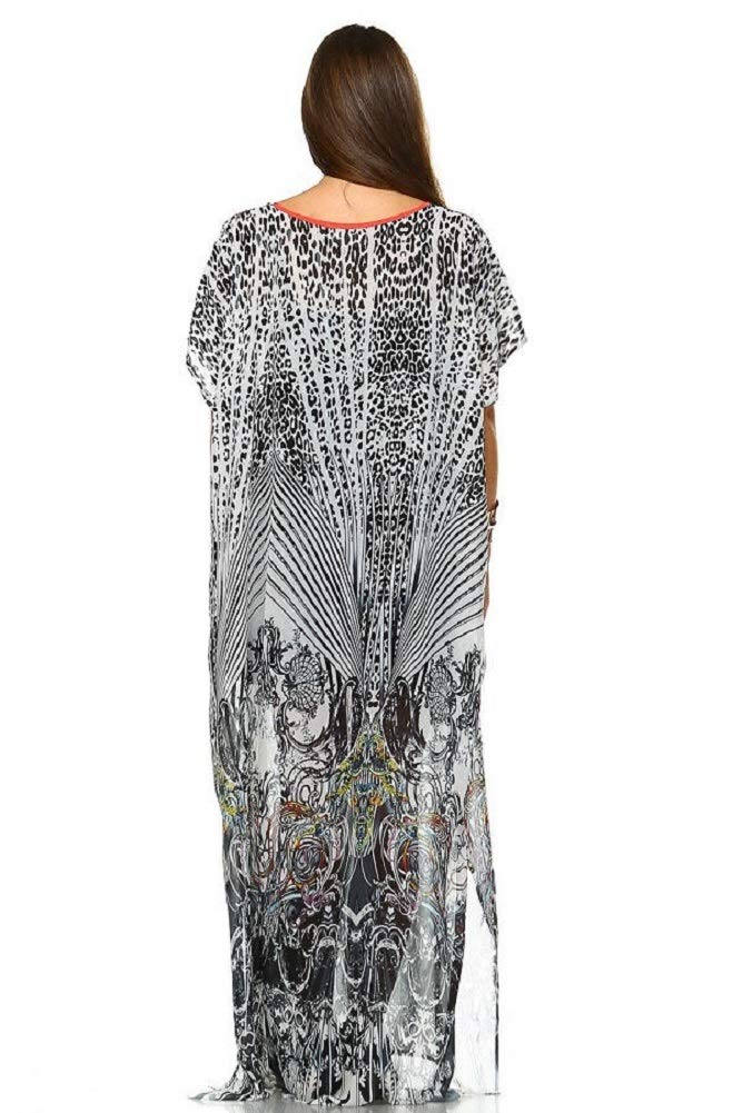 2Chique Boutique Women's White and Multi Color Embellished Kaftan Maxi Dress (XS/S)