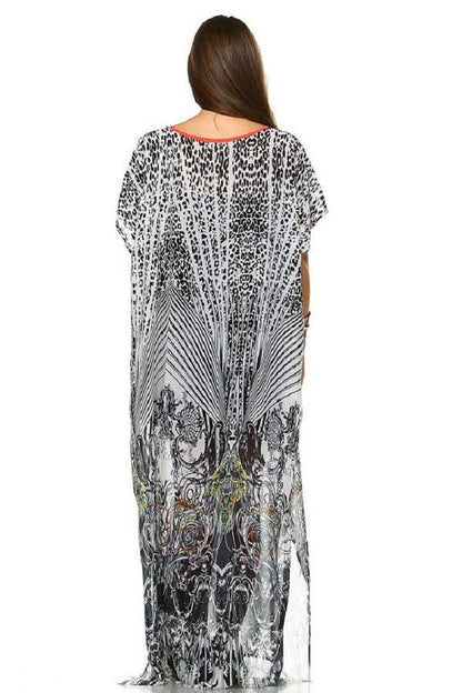 2Chique Boutique Women's White and Multi Color Embellished Kaftan Maxi Dress (XS/S)