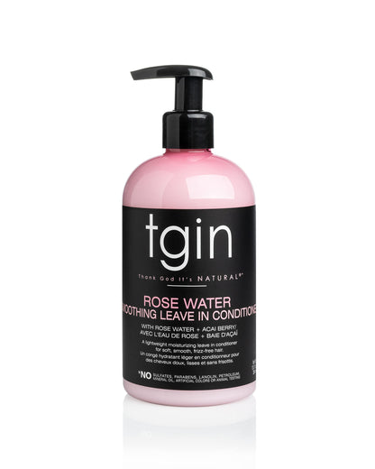 tgin Rose Water Smoothing Leave In Conditioner for Curly, Coily and Wavy Hair, with Acai Berries, Moisturizes and Detangles Dry, Brittle Hair, 13 oz