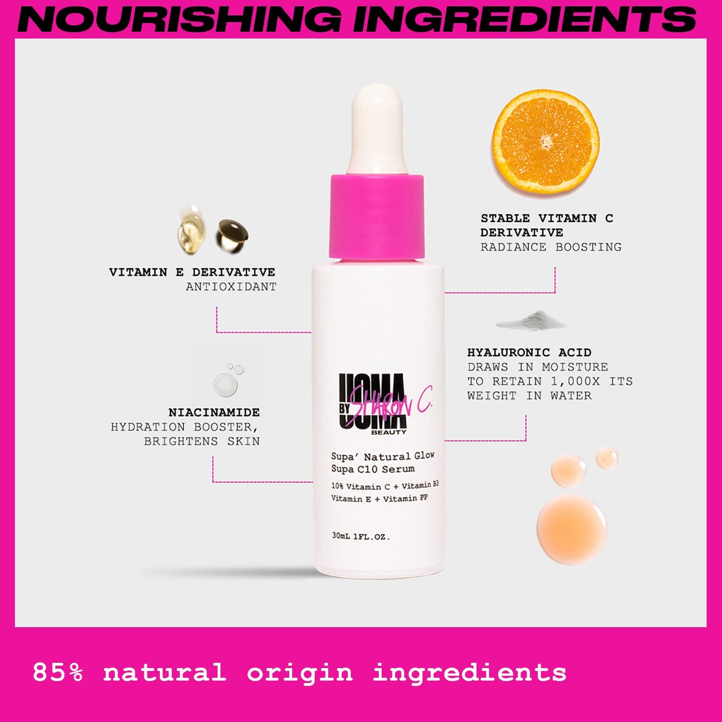 UOMA Beauty Vitamin C Serum for Face with Hyaluronic Acid + Niacinamide + Vitamin E, 30ml