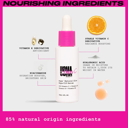 UOMA Beauty Vitamin C Serum for Face with Hyaluronic Acid + Niacinamide + Vitamin E, 30ml