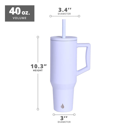 Elemental 40 oz Tumbler with Handle and Straw - Spill Proof Insulated Stainless Steel Commuter for Hot and Cold Beverages - Travel Coffee Mug with 2 Straws & Spill Proof Lid - 40oz - Ice Blue
