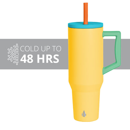 Elemental 40 oz Tumbler with Handle and Straw - Spill Proof Insulated Stainless Steel Commuter for Hot and Cold Beverages - Travel Coffee Mug with 2 Straws & Spill Proof Lid - 40oz - Lemon Zest