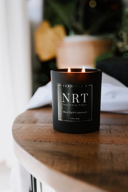 TERMINAL B Luxury Scented Candle, NRT - Tokyo: Black Fig & Cedarwood, Travel Inspired Airport Coded Candle, 10.58 oz, 60 Hour Burn Time, Made in Los Angeles