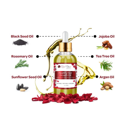 Red Rose Naturals Hair Growth Oil - Rosemary, Black Seed, Argan, Peppermint for Strong Hair, Dry Scalp, and Edges Care, Cruelty-Free, Plant-Based Ingredients - 1 fl. oz