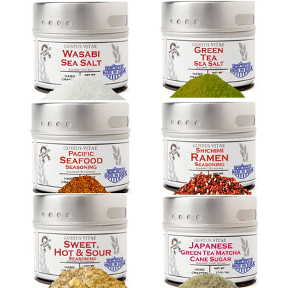 Japanese Seasonings Gourmet Gift Set | Tastes of Japan | Artisanal Spice Blends Six Pack | Non GMO, All Natural | No MSG, Gluten, Soy, Nuts | Small Batch, Hand Made Seasonings | No Artificial Ingredients, Ultra Premium Spice Mixes | Made in USA | GLP-1 Fr