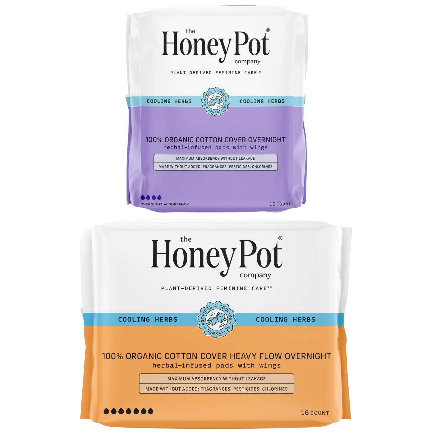 The Honey Pot Company - Herbal Pads for Women - Overnight & Heavy Flow Overnight Bundle - Infused w/Essential Oils for Cooling Effect & Cotton Cover- Sanitary Pads - Feminine Care - FSA Eligible