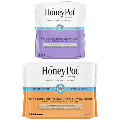 The Honey Pot Company - Herbal Pads for Women - Overnight & Heavy Flow Overnight Bundle - Infused w/Essential Oils for Cooling Effect & Cotton Cover- Sanitary Pads - Feminine Care - FSA Eligible
