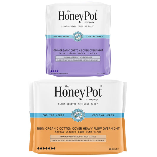 The Honey Pot Company - Herbal Pads for Women - Overnight & Heavy Flow Overnight Bundle - Infused w/Essential Oils for Cooling Effect & Cotton Cover- Sanitary Pads - Feminine Care - FSA Eligible