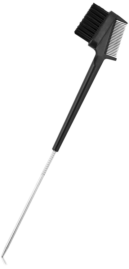 Dosso Beauty 3-in-1 Edge Styling Brush, Black Colour, Baby Soft Bristles, Pointed Metal End-Designed For Partin and Sculpting, Detangles Edges, Organic, Lightweight, Travel Friendly, 9 x 0.5 x 2 inch