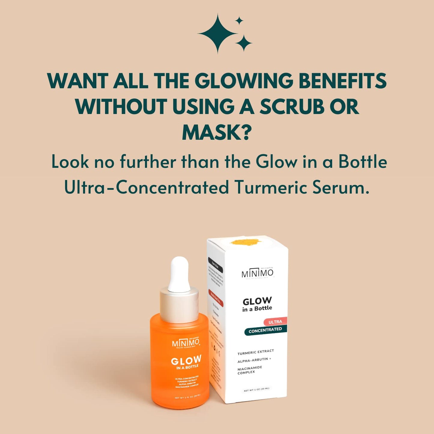 Minimo Glow in a Bottle with Ultra-Concentrated Natural Turmeric Skin Brightening Oil for Dark Spots | Turmeric Facial Repair Serum Cleanses Skin | Turmeric Serum for Face - 1 Fl. Oz Travel Size