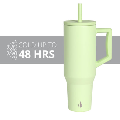 Elemental 40 oz Tumbler with Handle and Straw - Spill Proof Insulated Stainless Steel Commuter for Hot and Cold Beverages - Travel Coffee Mug with 2 Straws & Spill Proof Lid - 40oz - Key Lime