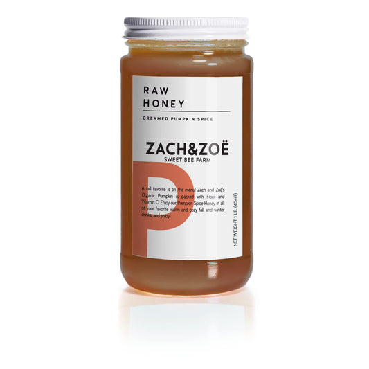 Unfiltered Raw Honey by Zach & Zoe Sweet Bee Farm – Pure Farm Raised Honey Packed with Powerful Anti-oxidants, Amino Acids, Enzymes, and Vitamins! (Creamed Pumpkin Spice- 16oz)