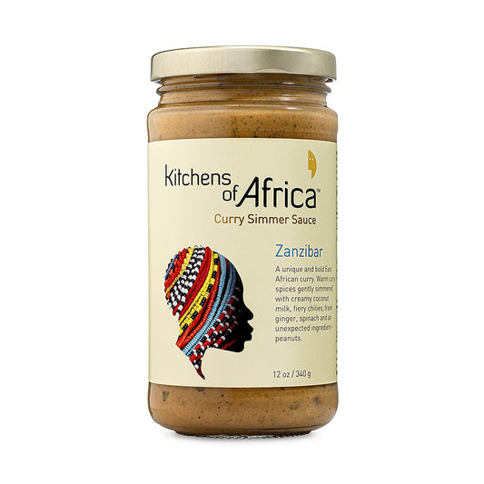 Kitchens of Africa Zanzibar Curry Simmer Sauce (12 oz Jar) – Unique African Curry Sauce with Peanut Butter and Rich Coconut Cream – Vegan & Gluten Free – Cooking Sauce with Bold Flavors