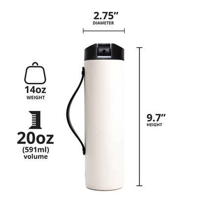 Elemental Iconic Stainless Steel Water Bottle with Straw - 20 oz Leak Proof Triple Wall Insulated Water Bottles for Travel and Sports - Reusable Gym Water Bottle with 2 Straws - White