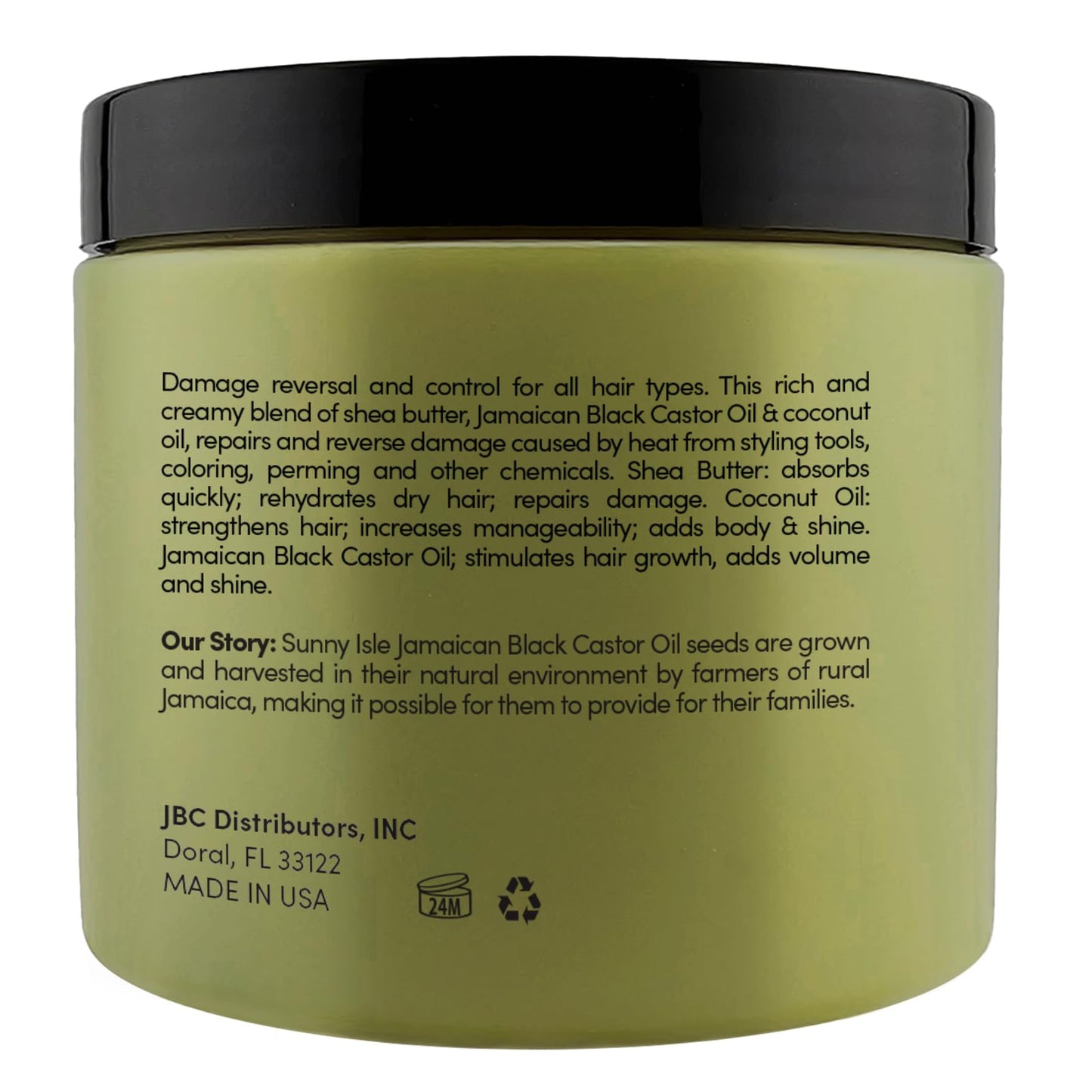 Sunny Isle Shea Coconut Intensive Repair Masque 16oz | Jamaican Black Castor Oil Infused | Deeply Conditions, Repairs, Hydrates, Strengthens Damaged Hair | Adds Shine & Body