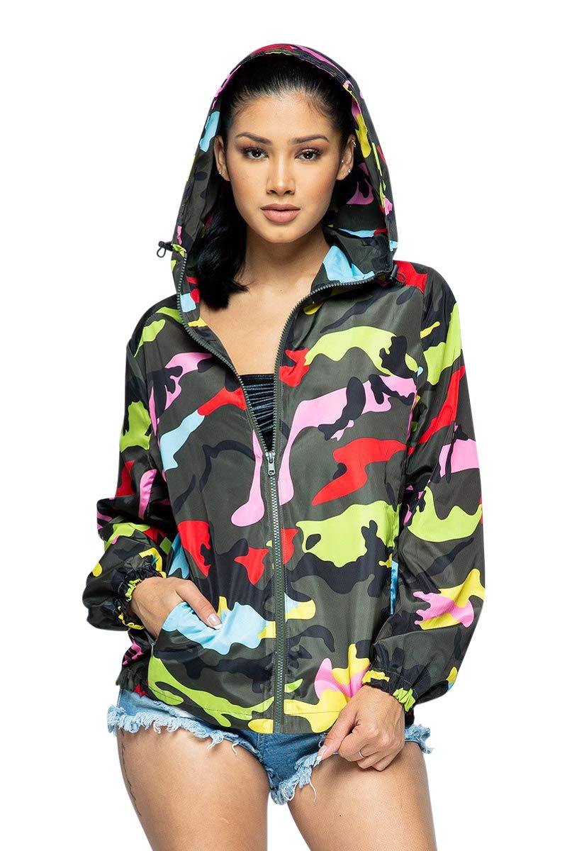 2Chique Boutique Women's Camouflage Hoodie Windbreaker Jacket (Medium)