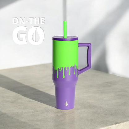 Elemental 40 oz Tumbler with Handle and Straw - Spill Proof Insulated Stainless Steel Commuter for Hot and Cold Beverages - Travel Coffee Mug with 2 Straws & Spill Proof Lid - 40oz - Poison Drip